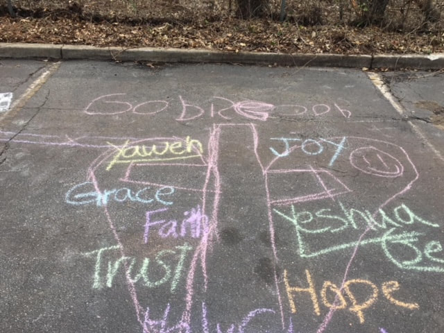 Storybook park, children's drawings with chalk